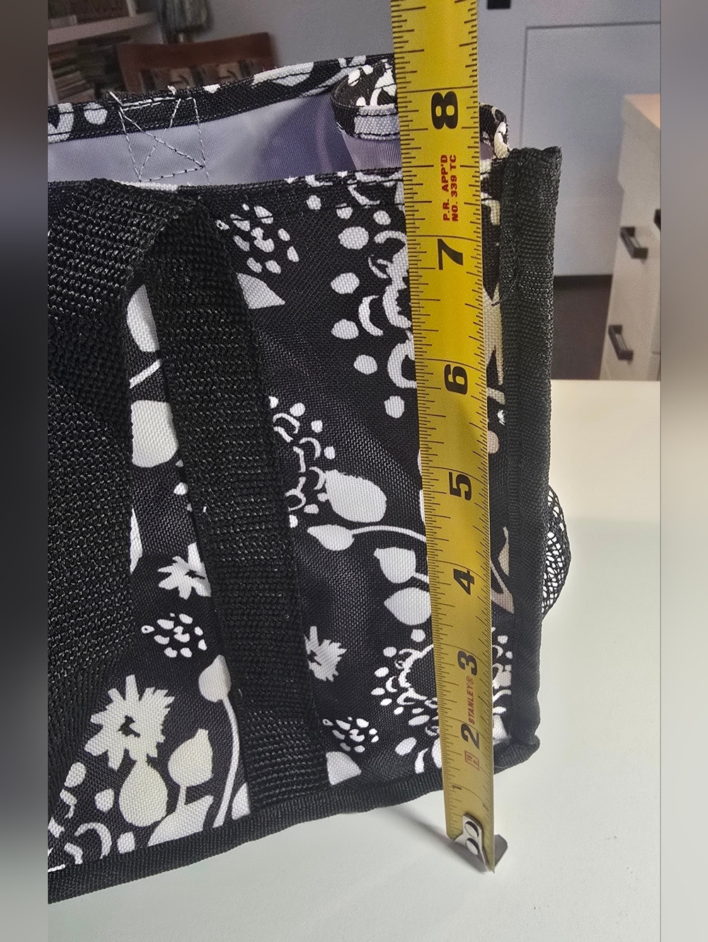 Thirty-One Black & White Floral Tote Bag with Front Mesh Pocket - Picture 5 of 7